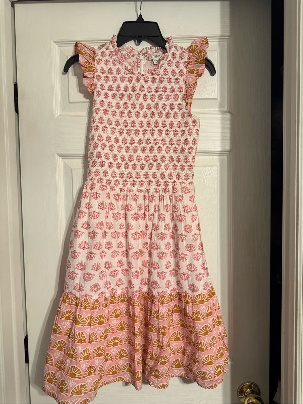 J. Crew Pink and Mustard Floral Cotton Smocked Dress